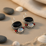 将图像加载到图库查看器中, 925 Silver Onyx & Moonstone Earrings for Women | Gemstone Jewelry