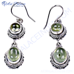 Load image into Gallery viewer, 925 sterling silver dangle earrings with oval green prehnite gemstones, a beautiful and elegant jewelry design.