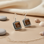 Load image into Gallery viewer, 925 Silver Tiger Eye Earrings for Women | Gemstone Jewelry