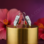 Load image into Gallery viewer, Silver Pearl & Red Coral Earrings for Women | Statement Jewelry