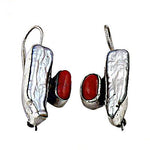 将图像加载到图库查看器中, Silver Pearl & Red Coral Earrings for Women | Statement Jewelry