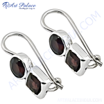 Load image into Gallery viewer, Sterling silver drop earrings with oval and square cut garnet gemstones, elegant design