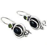 Load image into Gallery viewer, 925 Sterling Silver Black Onyx & Peridot Earrings for Women