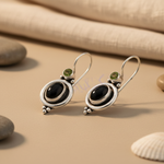 Load image into Gallery viewer, 925 Sterling Silver Black Onyx & Peridot Earrings for Women