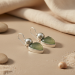 Load image into Gallery viewer, 925 Silver Pearl & Green Gemstone Earrings for Women