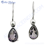 Load image into Gallery viewer, 925 sterling silver dangle earrings featuring teardrop-shaped amethyst gemstones in a polished setting.