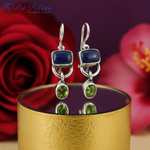 Load image into Gallery viewer, 925 Silver Peridot & Lapis Earrings for Women | Dangle Earrings