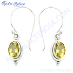 将图像加载到图库查看器中, 925 sterling silver drop earrings featuring oval-cut yellow citrine gemstones, perfect women’s jewelry