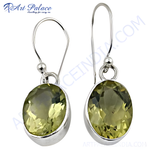 将图像加载到图库查看器中, 925 sterling silver drop earrings with oval cut citrine gemstones in yellow color