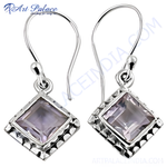 Load image into Gallery viewer, 925 sterling silver drop earrings with square amethyst gemstones for women.