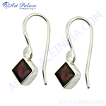 Load image into Gallery viewer, 925 sterling silver drop earrings with square garnet gemstone.