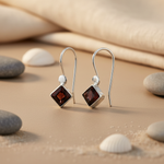 将图像加载到图库查看器中, 925 Silver Garnet Square Drop Earrings for Women | Gift