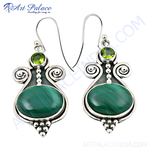 Load image into Gallery viewer, 925 Silver Malachite & Peridot Earrings for Women | Dangle Jewelry