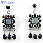 Load image into Gallery viewer, 925 sterling silver drop earrings with garnet and iolite gemstones