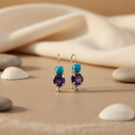 将图像加载到图库查看器中, 925 Silver Turquoise & Amethyst Drop Earrings for Women