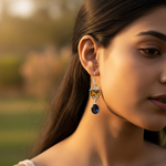 Load image into Gallery viewer, 925 Silver Citrine & Onyx Drop Earrings | Gemstone Jewelry