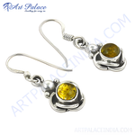 Load image into Gallery viewer, 925 sterling silver drop earrings with natural amber gemstones, showcasing a unique design.