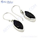 Load image into Gallery viewer, Sterling silver drop earrings featuring marquise-cut black onyx gemstones with simple hook.