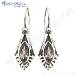 Load image into Gallery viewer, 925 sterling silver drop earrings featuring oval-cut purple amethyst gemstones for women.
