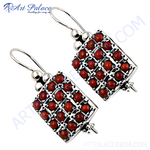 Load image into Gallery viewer, 925 sterling silver dangle earrings featuring red coral gemstones, a bright red color and stylish design