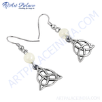将图像加载到图库查看器中, Sterling silver dangle earrings with a Celtic knot design and pearl beads, ideal for women.