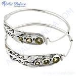 Load image into Gallery viewer, 925 sterling silver peridot bangle bracelet with leaf and scroll design