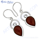 Load image into Gallery viewer, 925 sterling silver teardrop dangle earrings with faceted garnet gemstones.