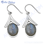 Load image into Gallery viewer, 925 sterling silver teardrop earrings with oval moonstone gemstones, white background