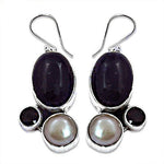 Load image into Gallery viewer, 925 Silver Charoite & Pearl Drop Earrings for Women | Dangle Jewelry