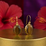 Load image into Gallery viewer, Gold Tiger Eye Earrings | Oval Gemstone Dangle Earrings for Women