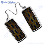 Load image into Gallery viewer, Silver drop earrings featuring a unique rectangular design with a feather pattern, suitable for women