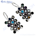 Load image into Gallery viewer, 925 sterling silver dangle earrings featuring various colorful gemstones and a hook closure.