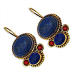 Load image into Gallery viewer, Lapis Lazuli & Coral Earrings | gold plating Tone Stone Drop Earrings