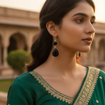 Load image into Gallery viewer, Pendientes colgantes de ónix negro en plata de ley 925 para mujer