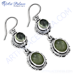 Load image into Gallery viewer, Sterling silver drop earrings with green gemstone accents, perfect for women's jewelry.