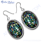 Load image into Gallery viewer, 925 sterling silver abalone shell dangle earrings with iridescent mosaic design