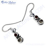 Load image into Gallery viewer, 925 sterling silver drop earrings featuring garnet and smoky quartz gemstones.