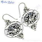 Load image into Gallery viewer, 925 sterling silver dangle earrings with multiple gemstones in a unique design.