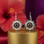 Load image into Gallery viewer, 925 Silver Garnet Flower Earrings for Women | Gemstone Jewelry