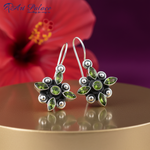 Load image into Gallery viewer, 925 Silver Peridot Flower Earrings | Women's Daily Wear