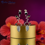 Load image into Gallery viewer, 925 Silver Moonstone & Onyx Dangle Earrings for Women