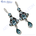 将图像加载到图库查看器中, 925 sterling silver drop earrings with blue topaz gemstones