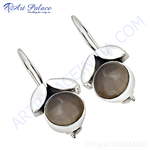Load image into Gallery viewer, 925 sterling silver drop earrings with round grey moonstone gemstones, elegant design