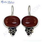 将图像加载到图库查看器中, 925 sterling silver drop earrings with oval-cut carnelian gemstones and small accent stones.
