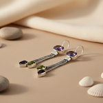 Load image into Gallery viewer, 925 Silver Amethyst & Peridot Dangle Earrings for Women