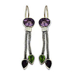 Load image into Gallery viewer, 925 Silver Amethyst & Peridot Dangle Earrings for Women