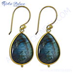 Load image into Gallery viewer, Gold teardrop earrings featuring iridescent blue labradorite gemstones. Dangle style earrings for women.