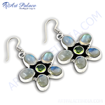 Load image into Gallery viewer, 925 sterling silver flower earrings with gemstones, blue and green stones, dangle style