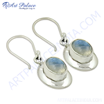 Load image into Gallery viewer, 925 sterling silver dangle earrings with oval-shaped moonstone gemstones for women.