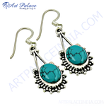 Load image into Gallery viewer, 925 sterling silver turquoise teardrop dangle earrings in turquoise and silver color.